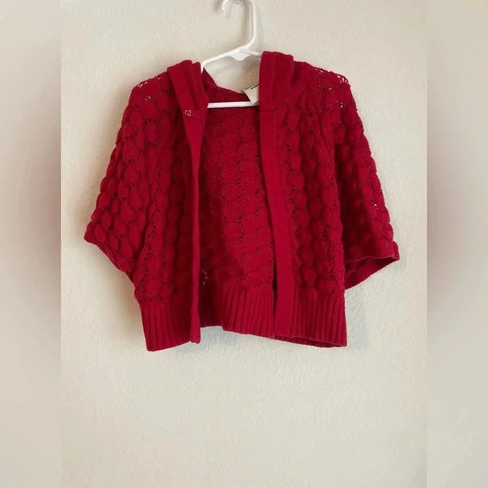 Genuine kids by Oshkosh toddler girls red knit poncho/ cardigan with hood 4T